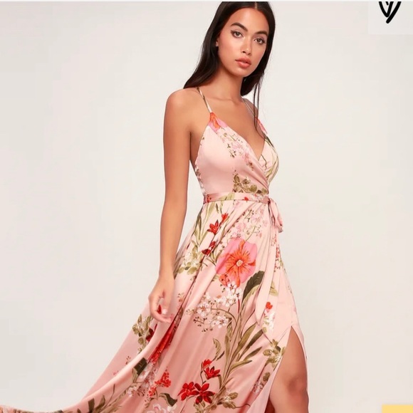Lulus Dresses & Skirts - Still the One Blush Pink Floral Satin Maxi Dress